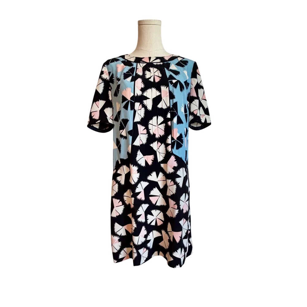 Marc by Marc Jacobs Silk Shift Dress Geometric Fan Print Blue Pink Black Size 8